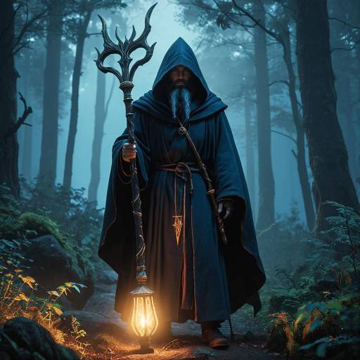 Cloaked Sorcerer in Misty Forest
