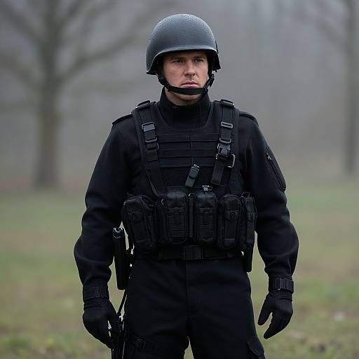 Black Uniformed Soldier in Battle Scene