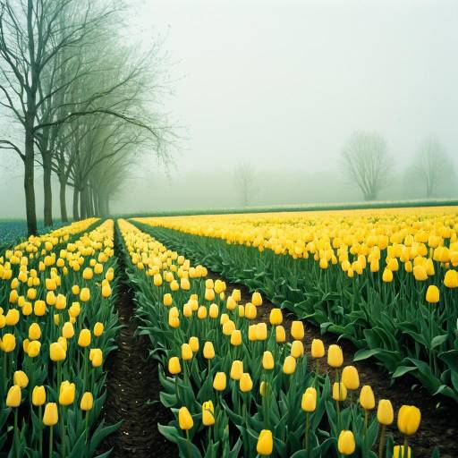 Yellow Tulip Fields with Morning Mist Yellow Tulip Fields with Morning Mist