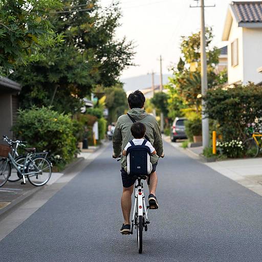 Japanese Father Cycling with Child Morning