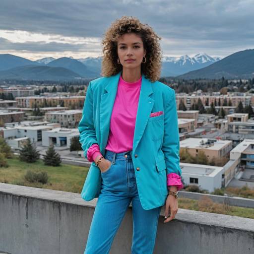 Athletic Woman in 80s Neon Outfit with Mountain View