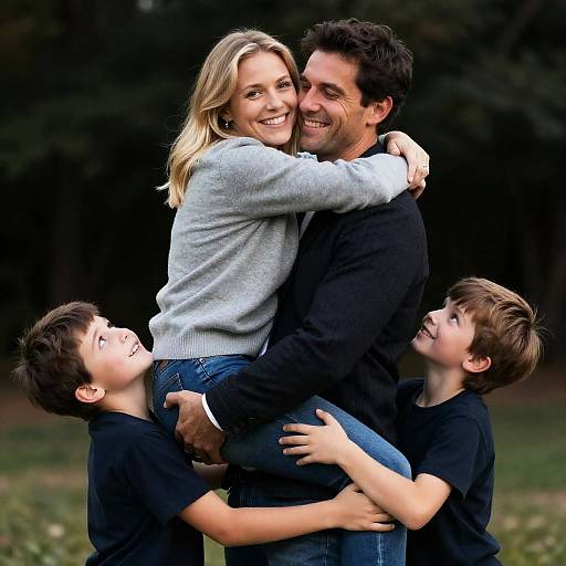 Joyful Family Hug in Nature