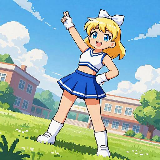 Dynamic Cheerleader Pixel Art Scene