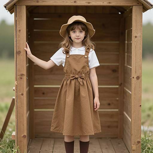 Girl Farmer Costume in Rustic Setting