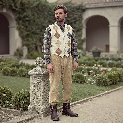 Rustic Man in Historic Garden