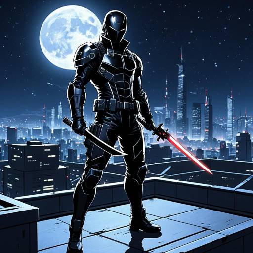 Stealthy Assassin on Moonlit Rooftop