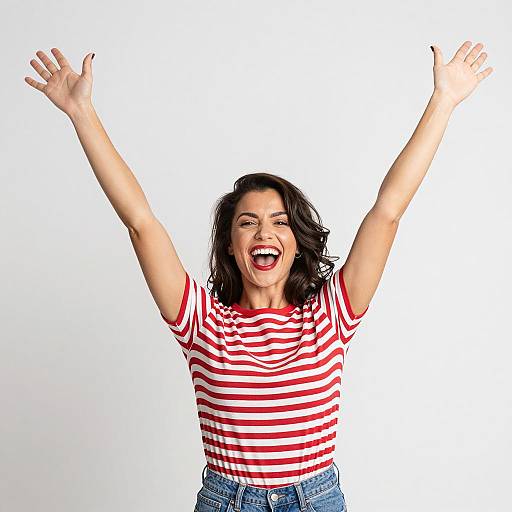 Joyful Woman in Striped Shirt