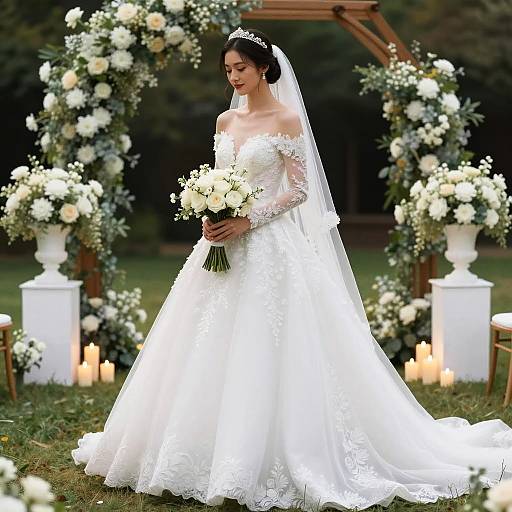 Bride in Elegant Wedding Gown Outdoors