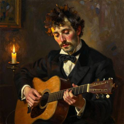 Realistic Oil Painting of Passionate Musician