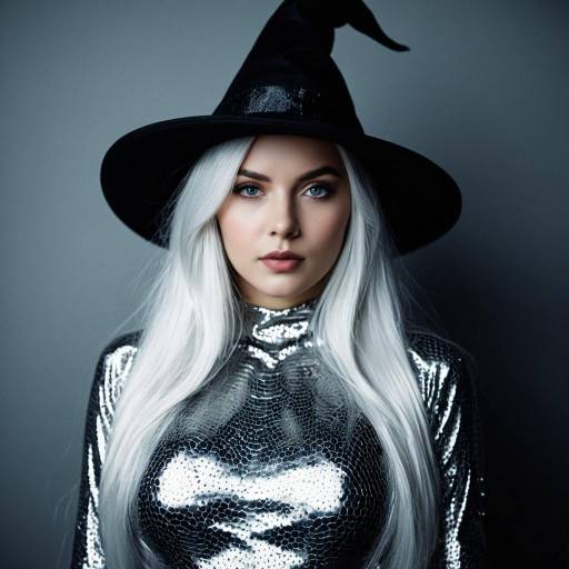 Woman in Silver Halloween Witch Costume