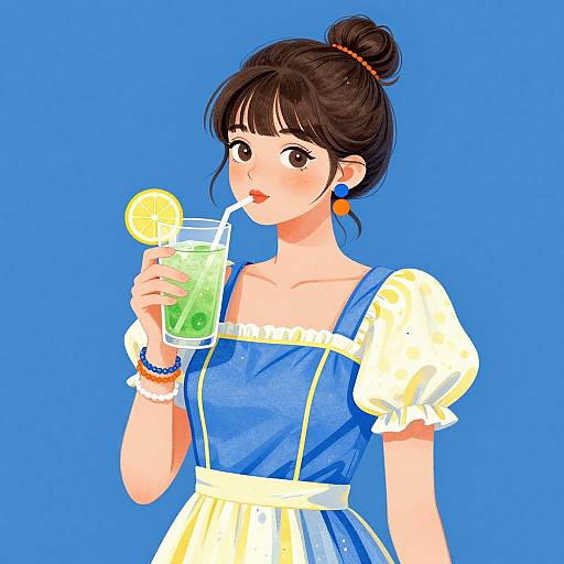 Young Woman with Lemonade Illustration
