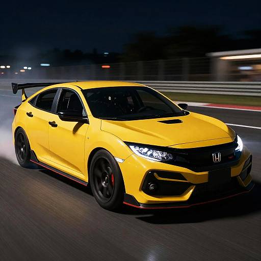 Yellow Civic-Style Supercar at Night
