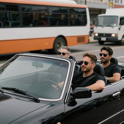 Relaxed Men in Convertible on City Street