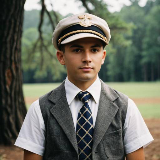 Young Man in Vintage Officer Uniform Outdoors