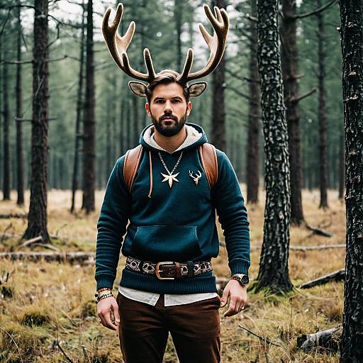 Whimsical Stag-Themed Outdoor Portrait