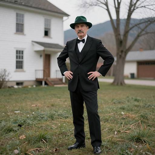 Dapper Man in Grassy Landscape