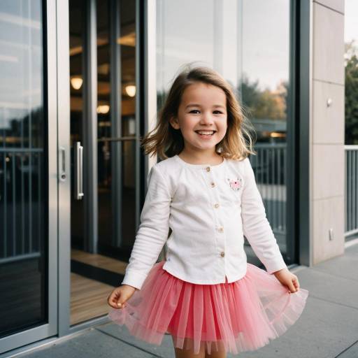 Smiling Toddler Girl in White Blouse and Pink Tutu