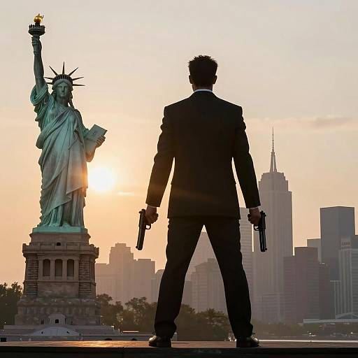 Dramatic Urban Silhouette with Guns