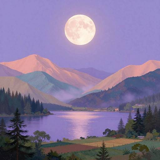 Dreamy Nocturne Over Lavender Lake