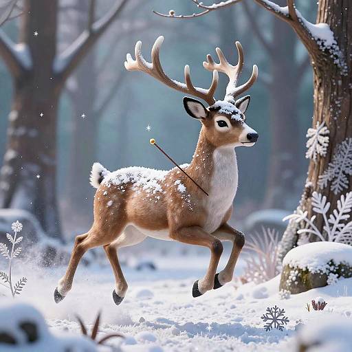 Graceful Snowy Deer with Magic Wand