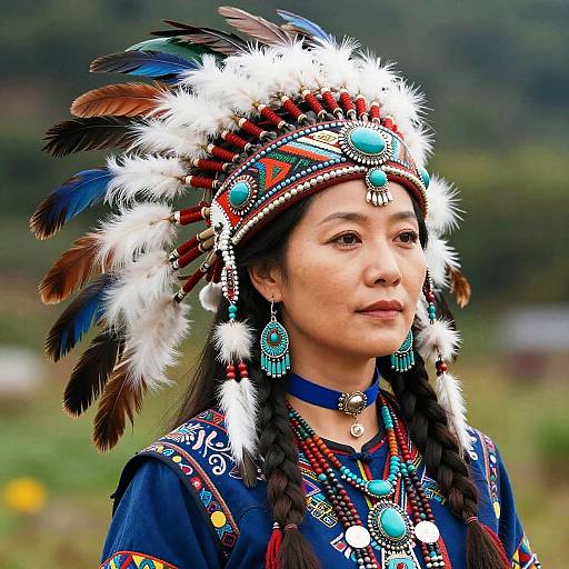 Asian Woman in Vibrant Native Headdress