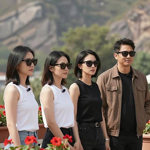 Group of Four Wearing Sunglasses Outdoors