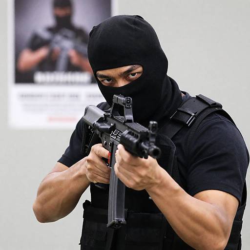 Intense Male SWAT Officer in Action