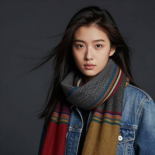 Chic Woman in Denim and Scarf Portrait