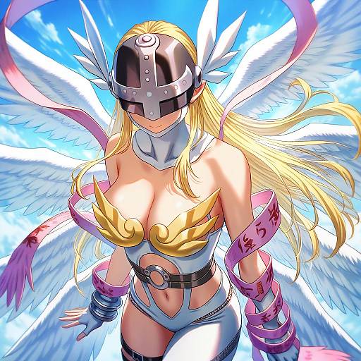 Illustration of Angewomon, digimon in the style of Anbe yoshirou