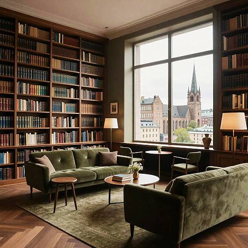 Monochrome Vintage Mid-Century Library Lounge