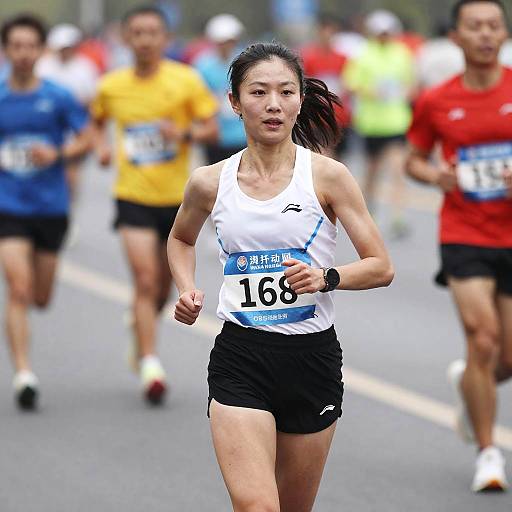 Female Marathon Runner in White and Black