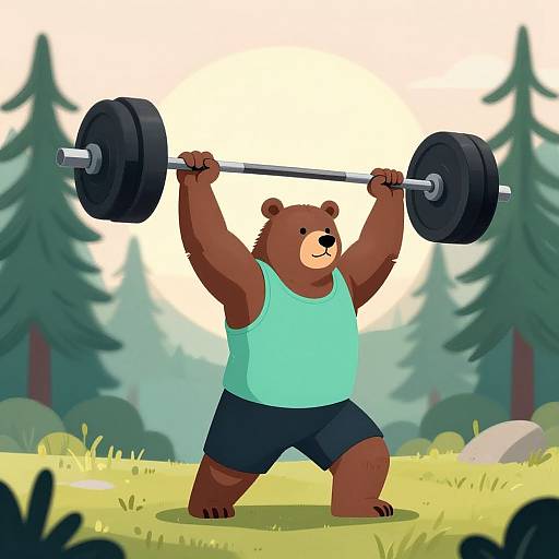 Muscular Bear Lifting Barbell in Forest