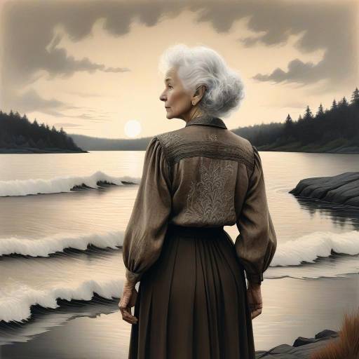 Elderly Woman at Lakeside Sunset