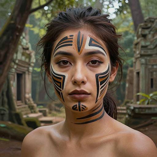 Tribal Face Paint in Ancient Forest