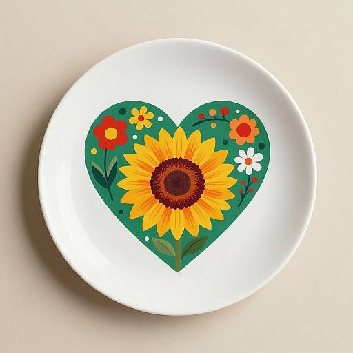 Heart-Shaped Floral Sunflower Plate