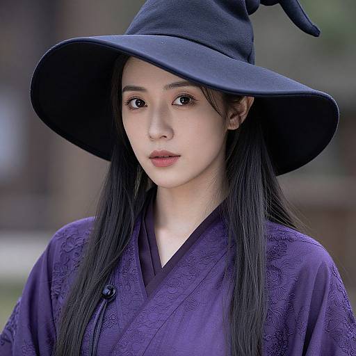 Close-Up of Woman in Purple Witch Robe
