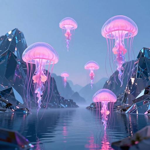 Jellyfish Airships Over Glass Mountains