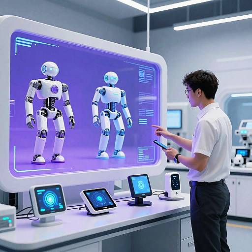 Futuristic AI Lab with 3D Projections