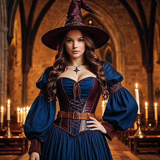 Medieval Witch in Corset Dress with Witch Hat