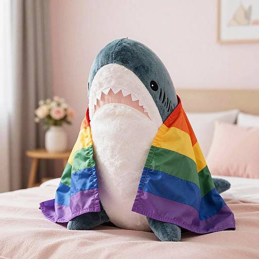 Cozy Shark Plush with Trans Flag