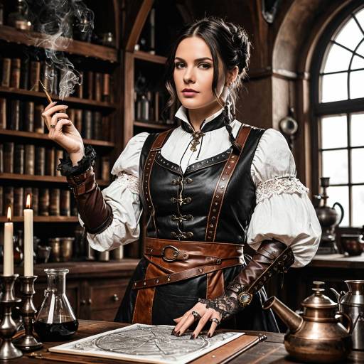 Steampunk Lady Alchemist in Vintage Laboratory