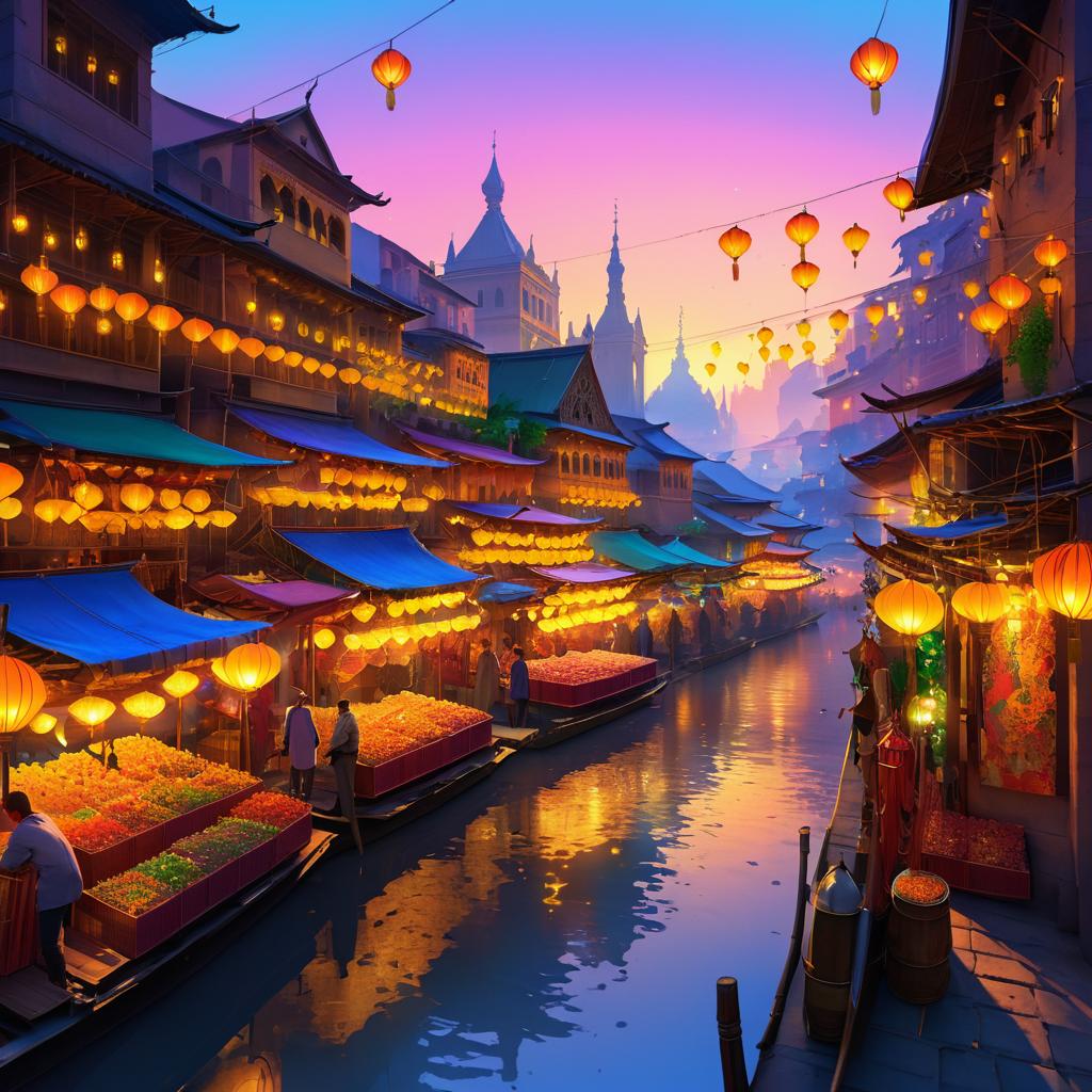 Vibrant River View of Dusk Market