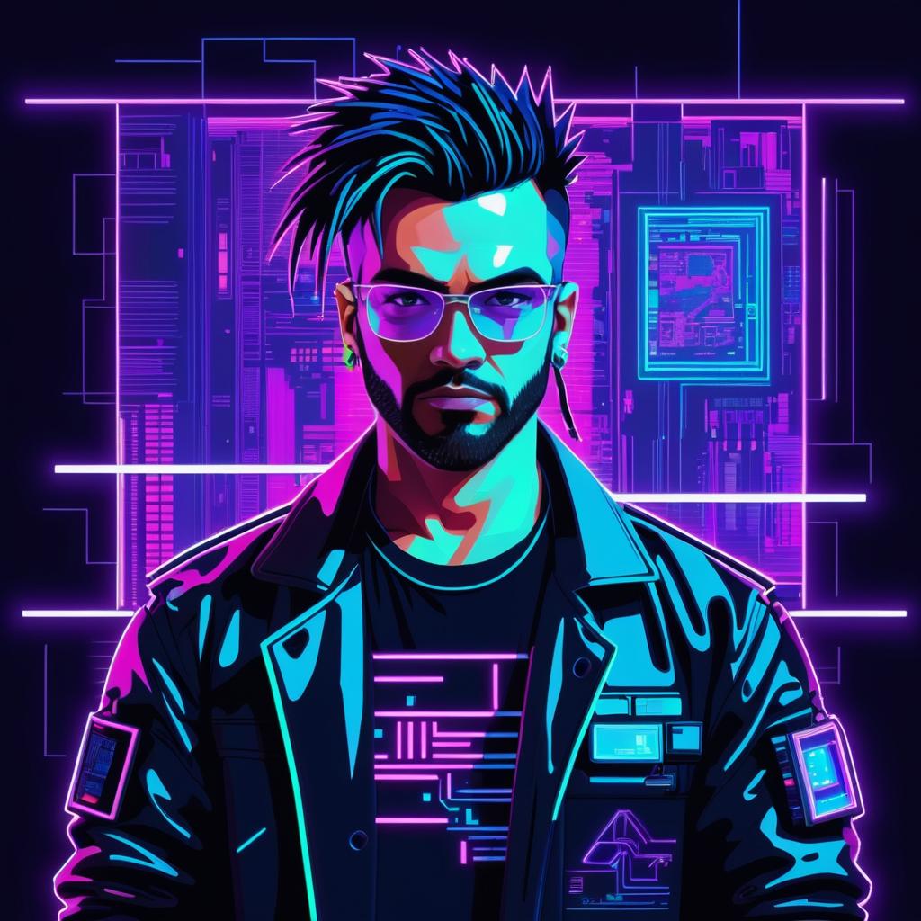 Cyberpunk Hacker in Neon Pixel Art