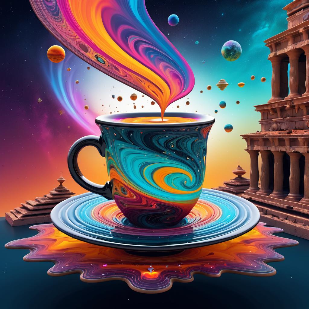 Vibrant Surrealism: Levitating Coffee Cup