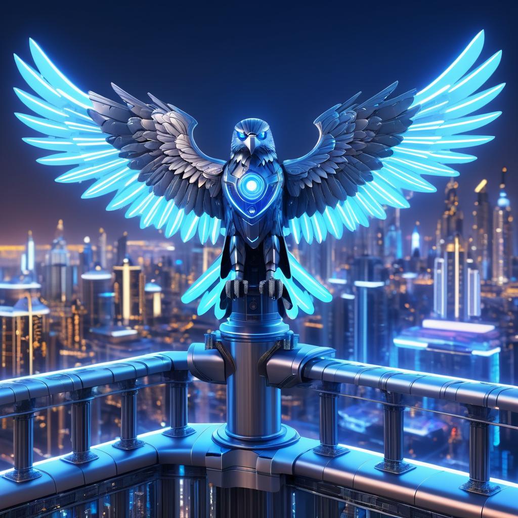 Majestic Robotic Falcon in Neon Skyline