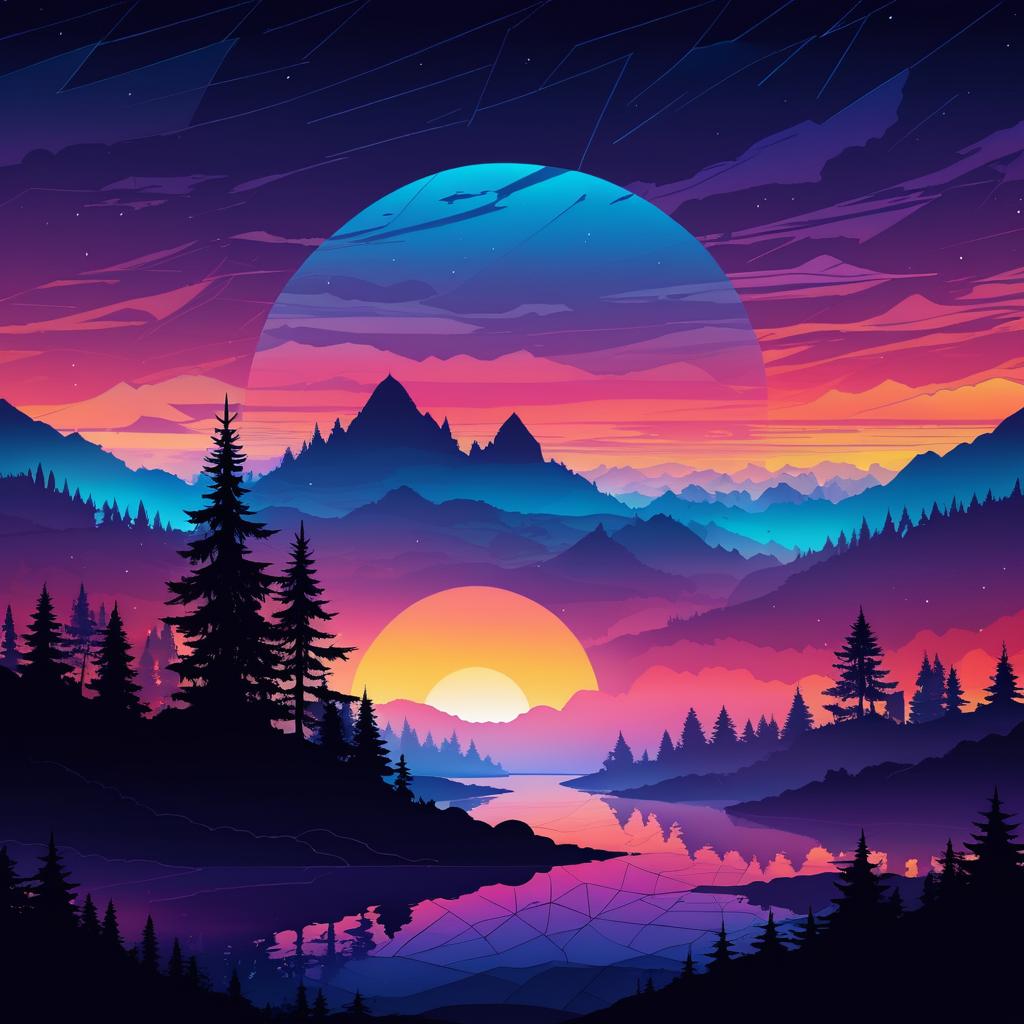 Vibrant Silhouette Landscape at Sunset