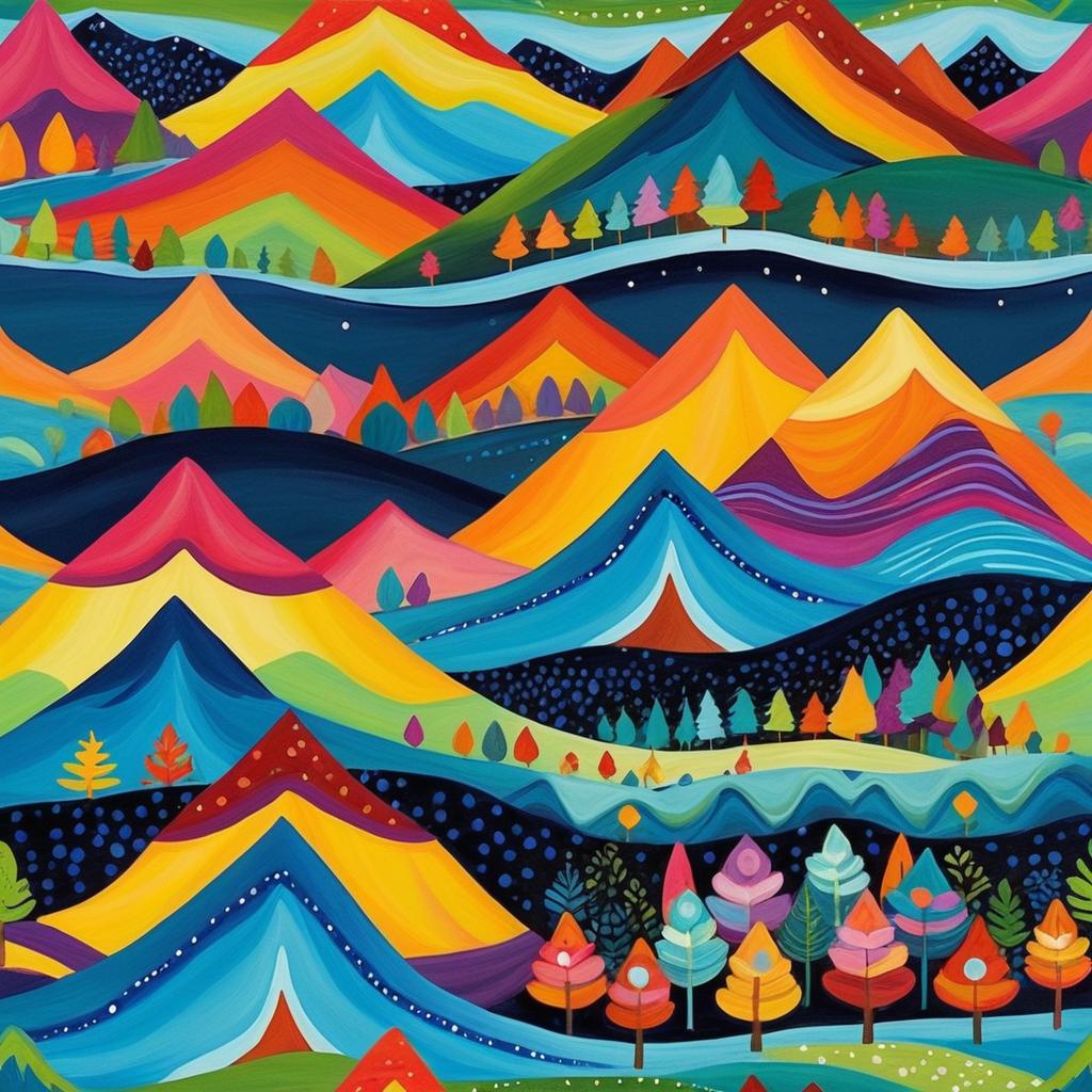 Colorful Whimsical Folk Art Mountains