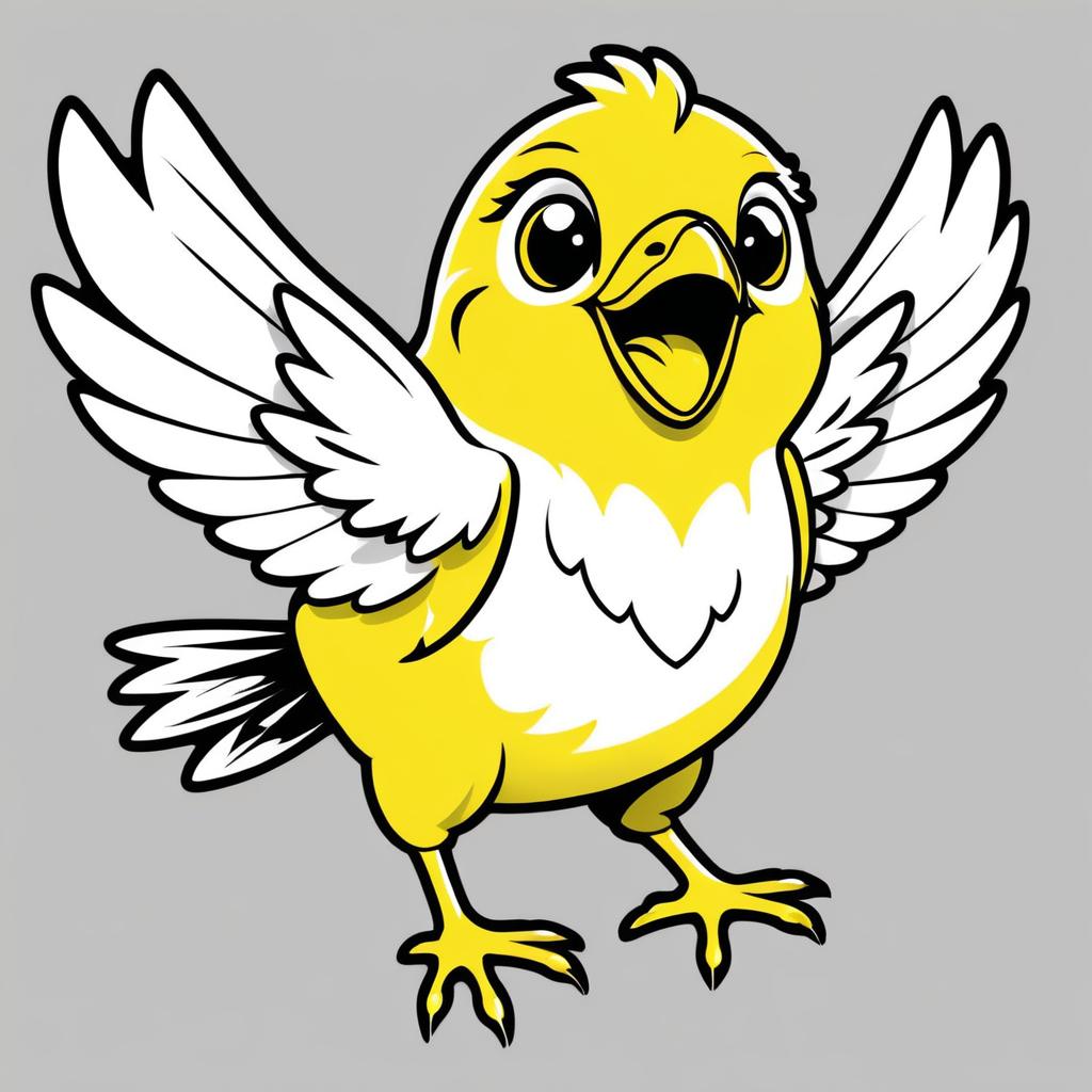 Cheerful Canary in Black and White Line Art