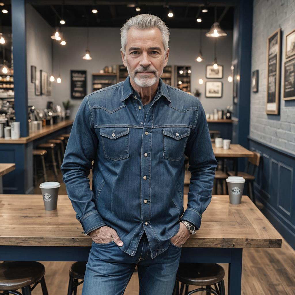 Stylish Older Man in Denim Ensemble