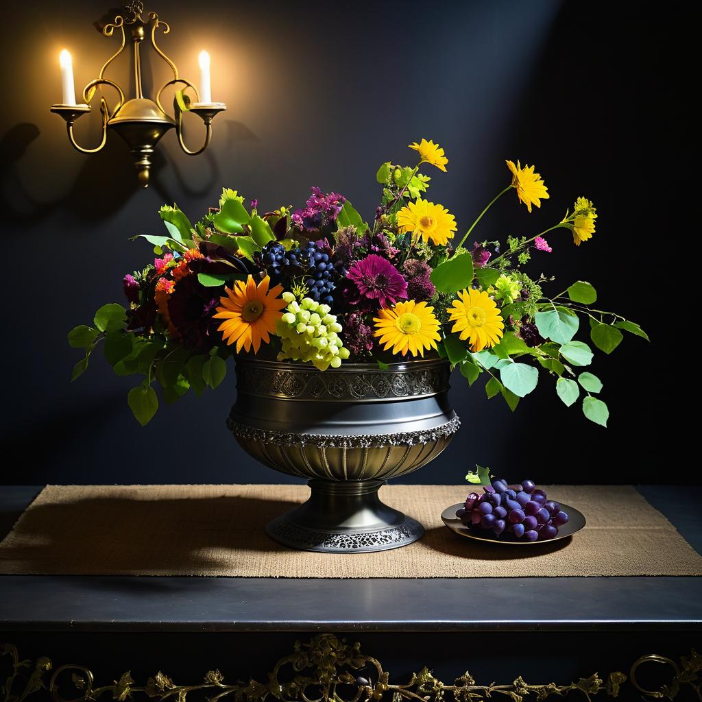 Floral Elegance in a Dark Room